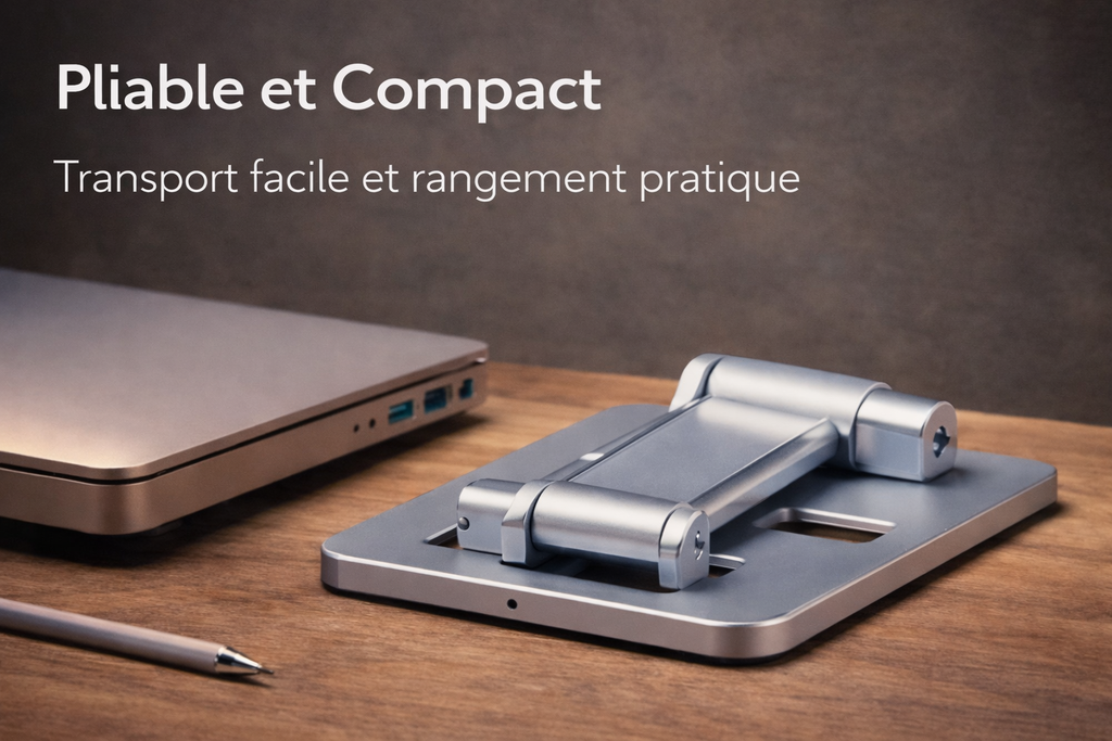 Support Téléphone & Tablette Aluminium | Réglable · Pliable · Compatible iPhone iPad Samsung