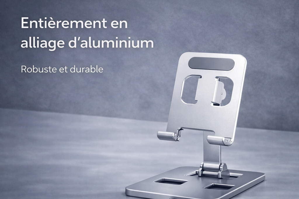 Support Téléphone & Tablette Aluminium | Réglable · Pliable · Compatible iPhone iPad Samsung